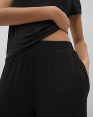 BLACK - Lightweight Rib Knit Wide Leg Pajama Pants