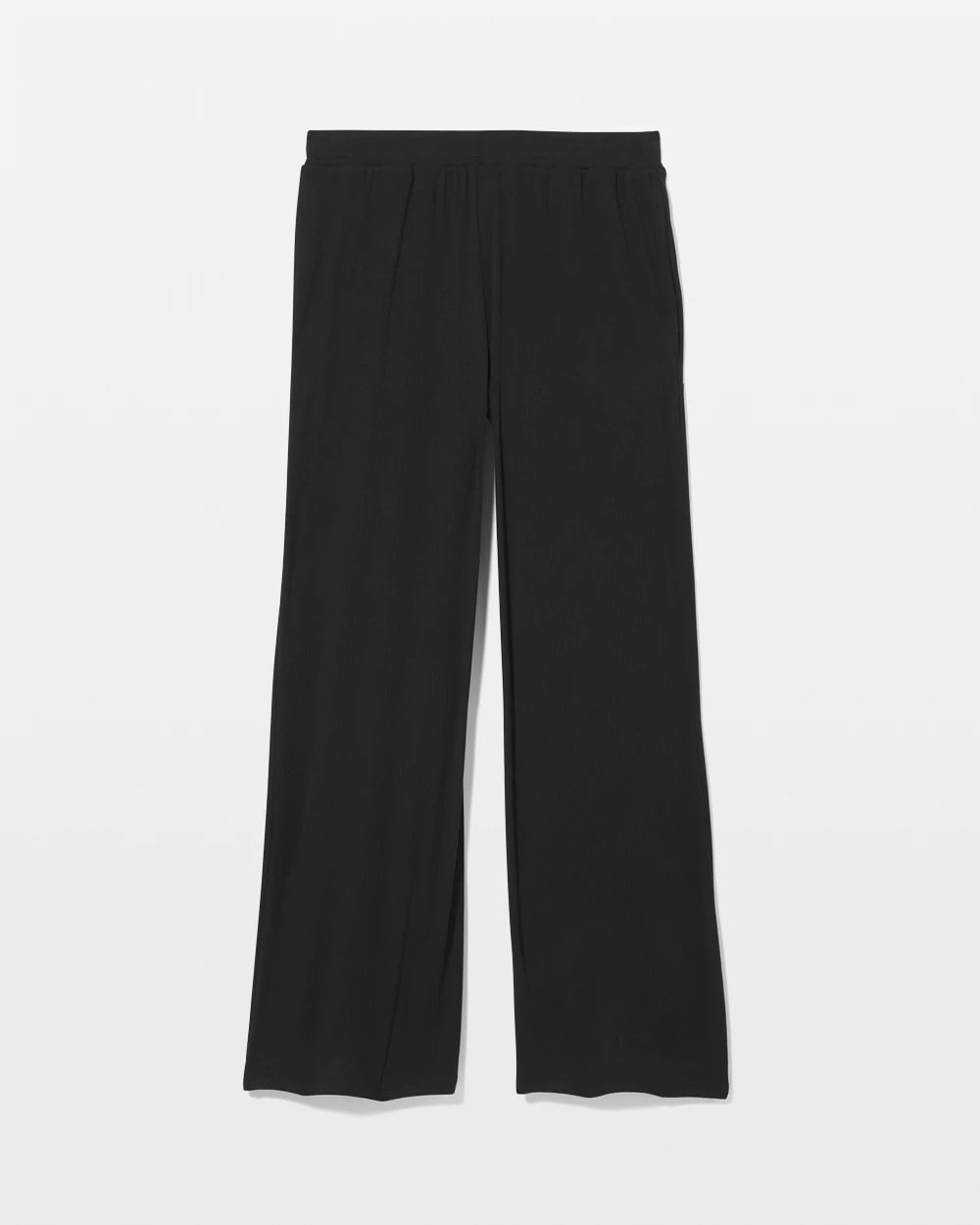 BLACK - Lightweight Rib Knit Wide Leg Pajama Pants