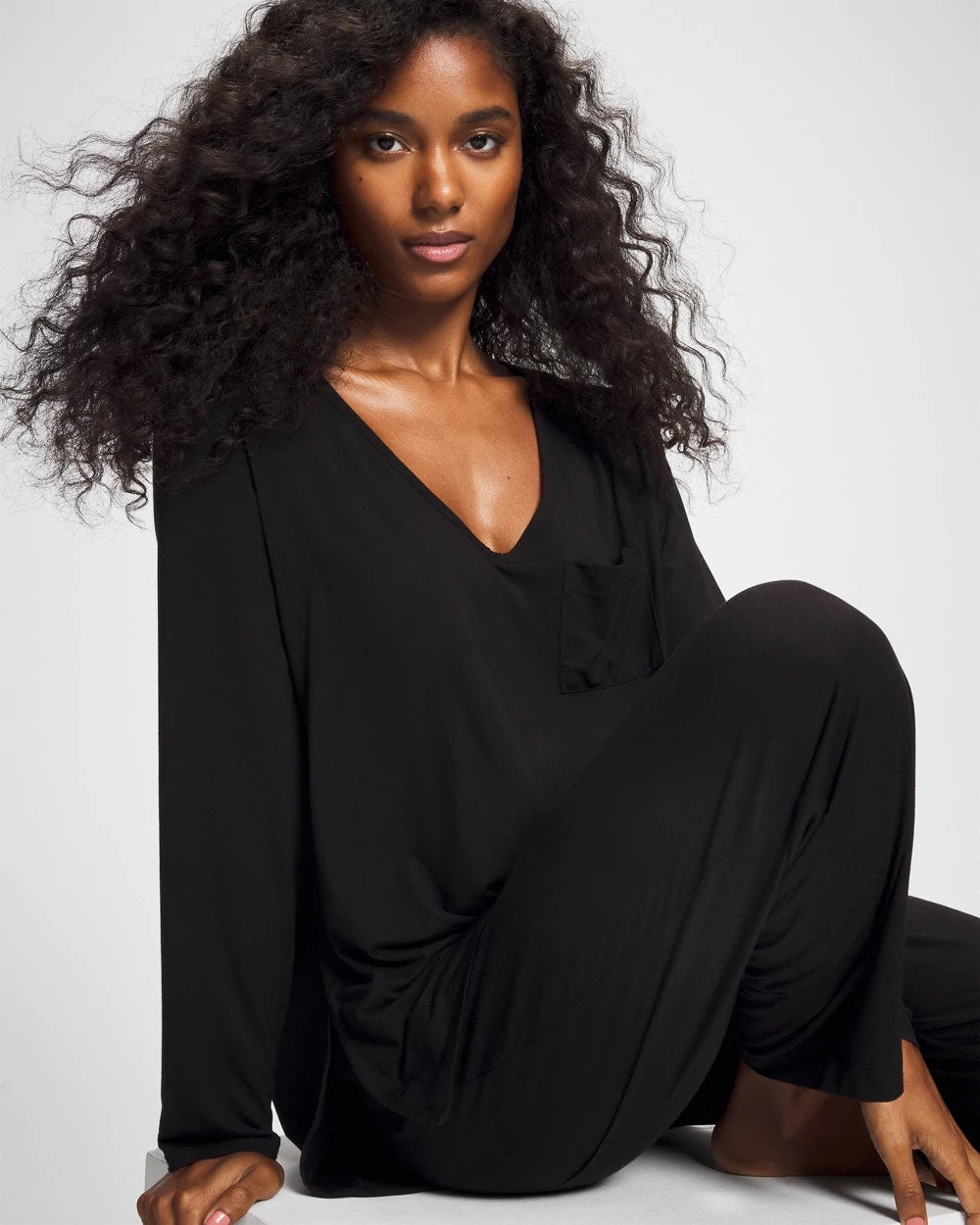 BLACK - Long Sleeve Pajama Tee