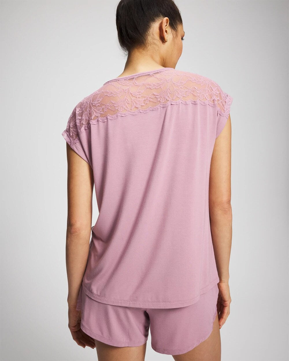 LILAC WINE - Short Sleeve Lace Pajama Tee