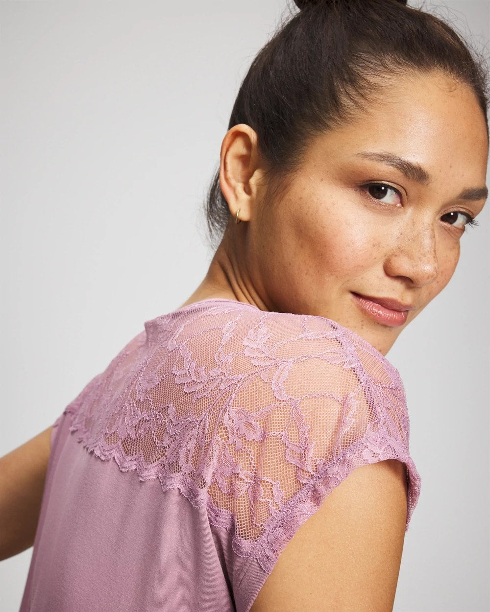 LILAC WINE - Short Sleeve Lace Pajama Tee