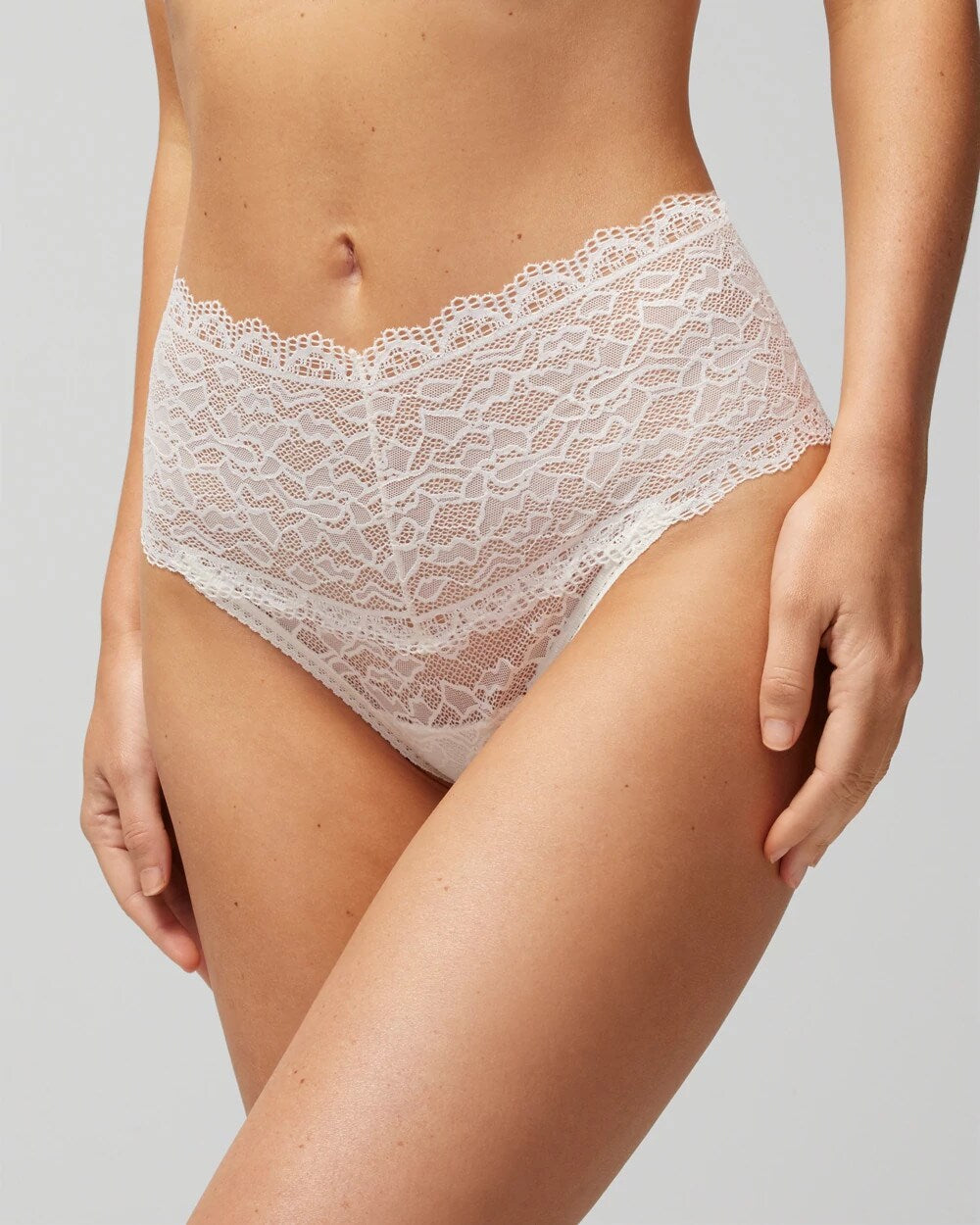 IVORY - High-Waist Thong Panty with Enchanting Lace