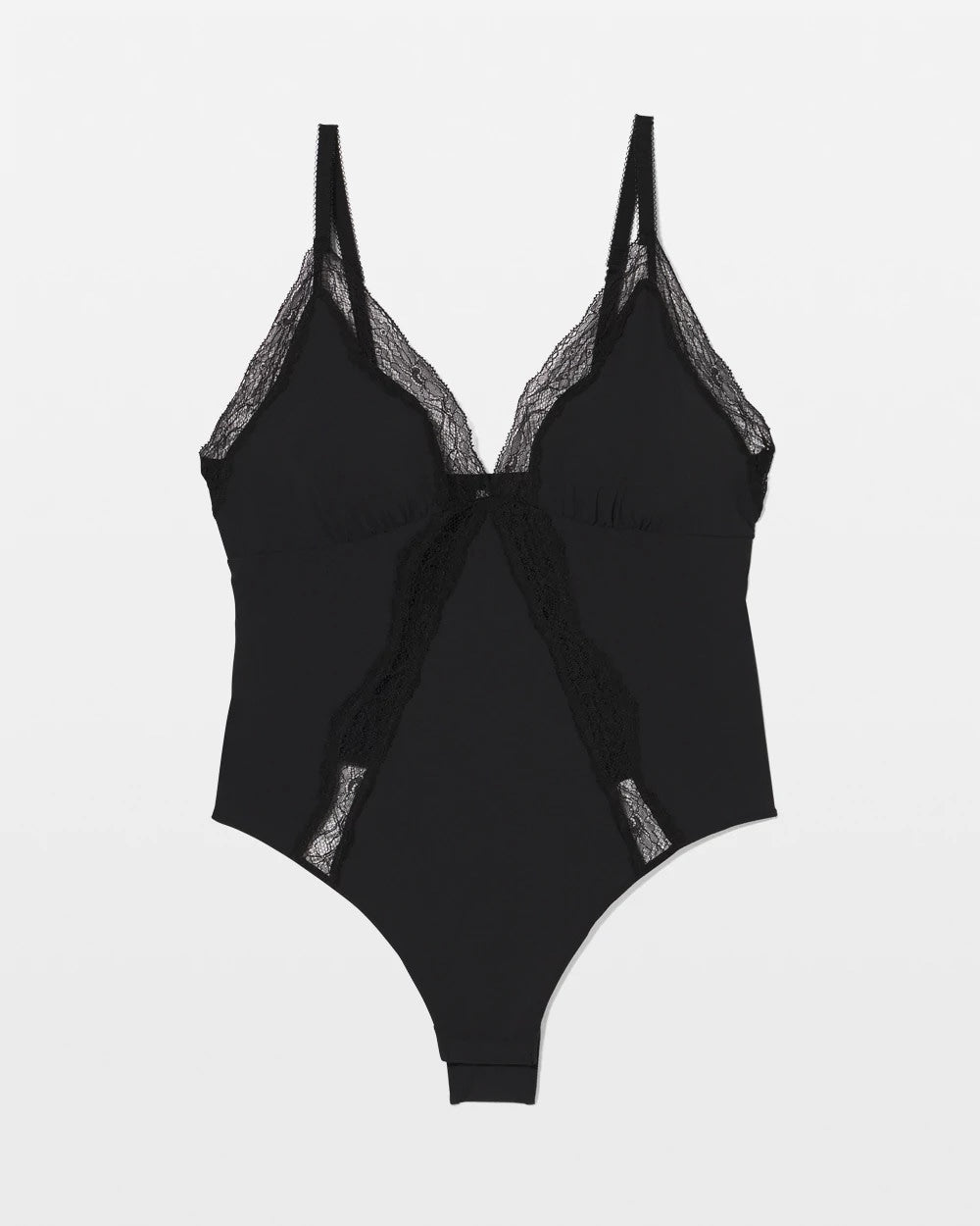 BLACK - Stretch Crepe Lace Bodysuit