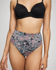 REGAL PAISLEY BLACK MINI - Tummy High-Waist Thong Panty