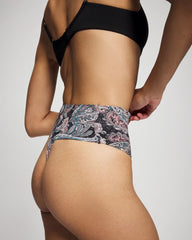 REGAL PAISLEY BLACK MINI - Tummy High-Waist Thong Panty