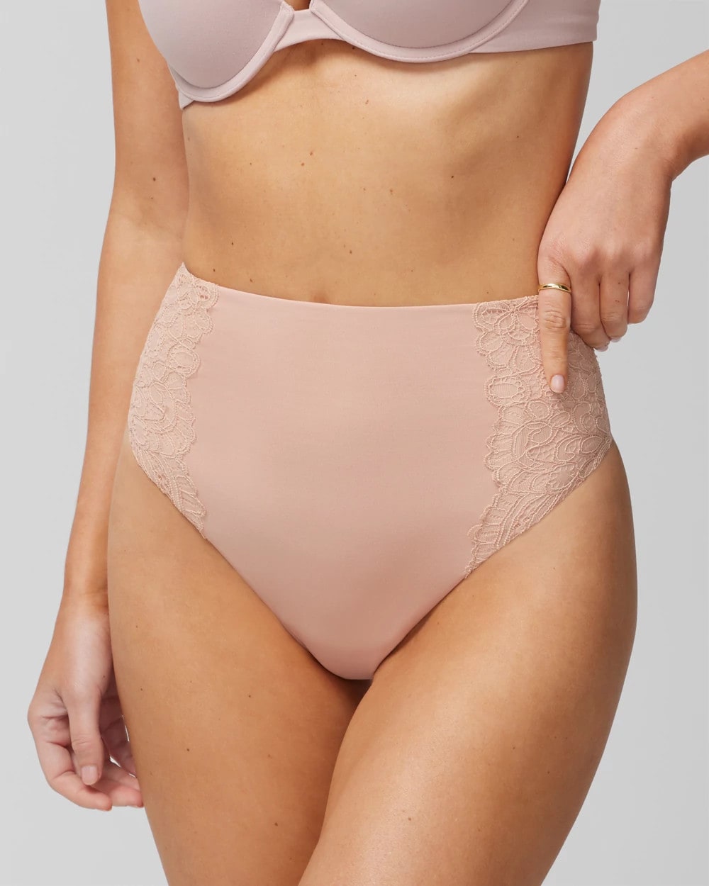 HUSH - High-Waist Thong Panty With Lace