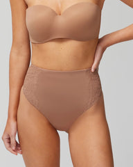 WARM SIENNA - High-Waist Thong Panty With Lace
