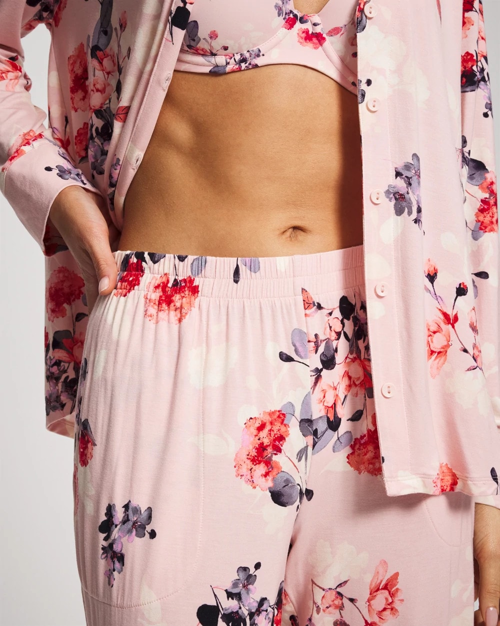 FLORAL DREAMS PINK BLUSH - Ankle Pajama Pants