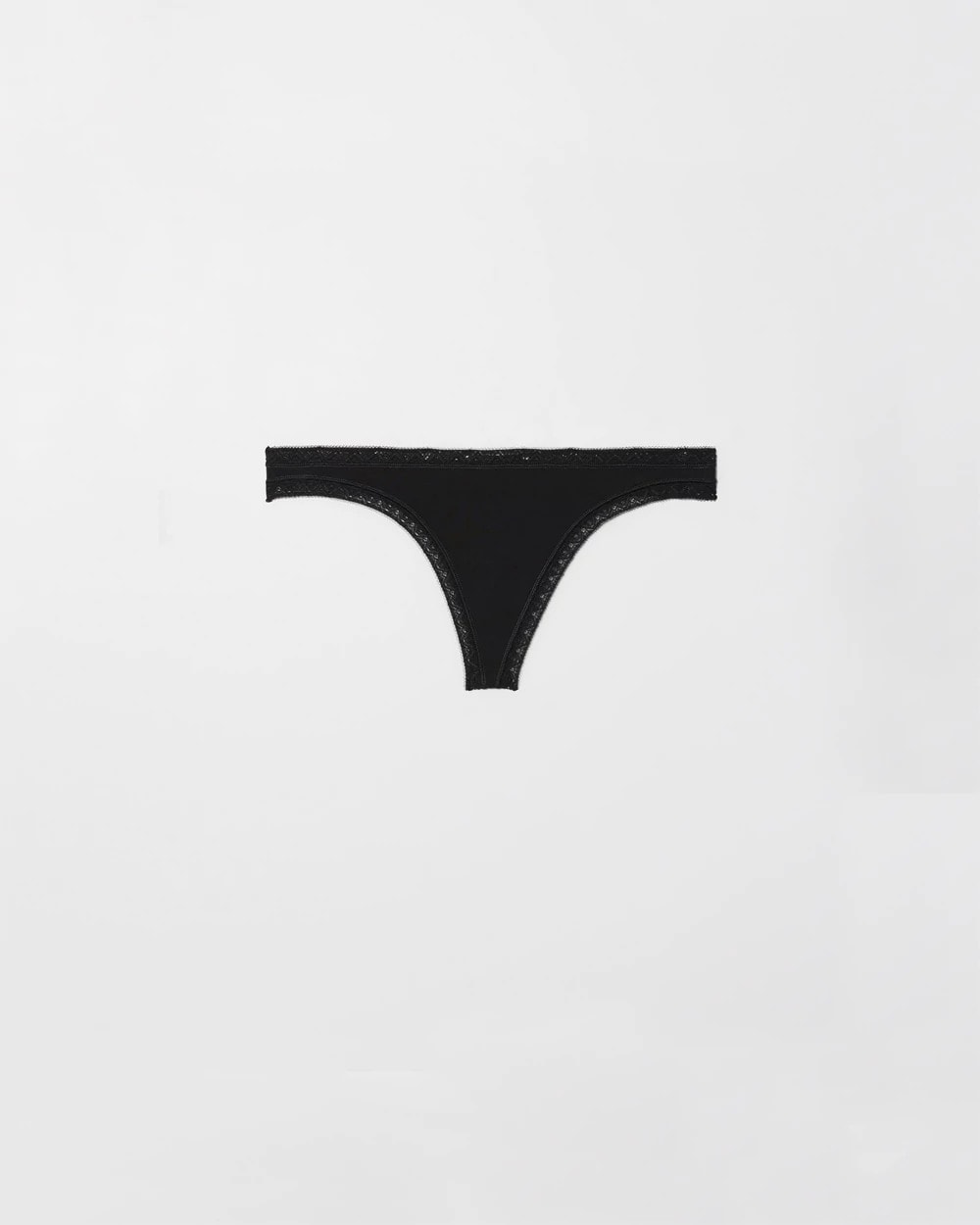 BLACK - Cotton Thong Panty with Lace Trim