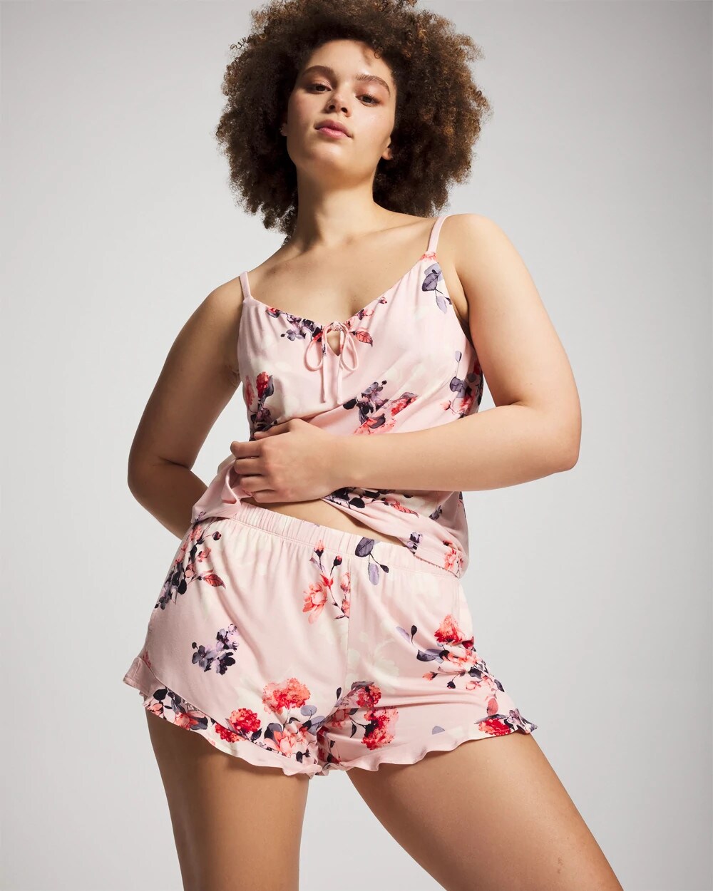 FLORAL DREAMS PINK BLUSH - Ruffle Pajama Shorts