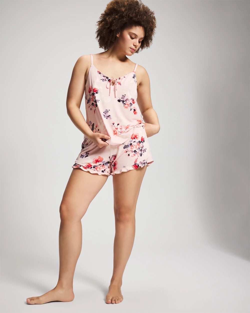 FLORAL DREAMS PINK BLUSH - Tie Front Camisole
