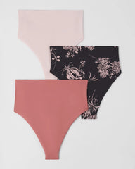 SHADOW FLEUR MULTIPACK - High-Waist Thong Panty 3 Pack