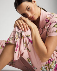 FEATHERED FANCY PINK - Piped Crop Pajama Pant