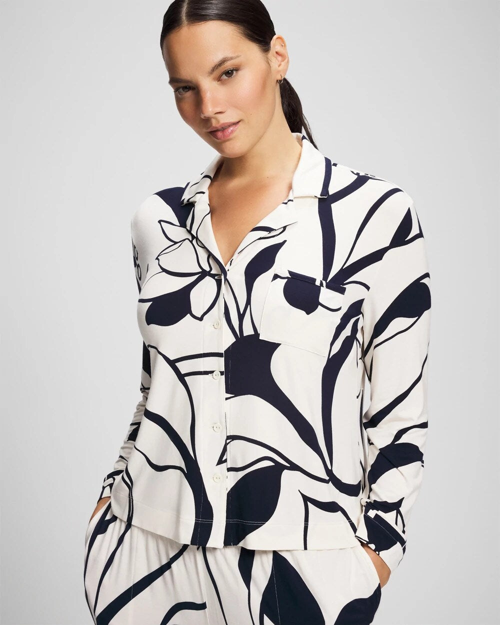 NOUVEAU FLORA CHAMP - Long-Sleeve Notch Collar Pajama Top