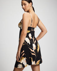 MYSTIC BLOOMS BLACK MID - Satin Trim Chemise
