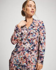 PETAL MOSAIC PETROL - Long-Sleeve Notch Collar Pajama Top