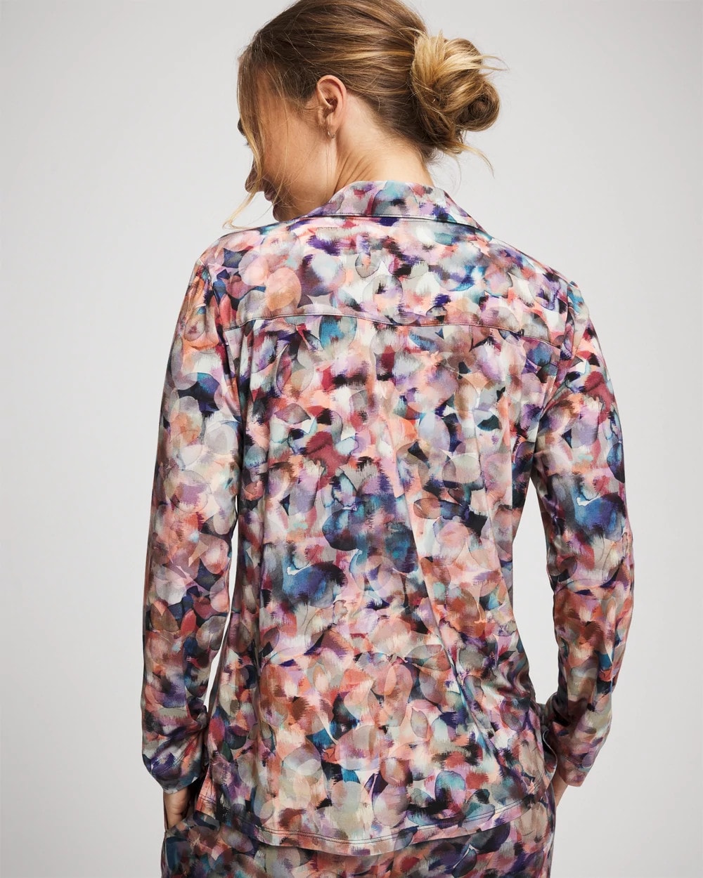 PETAL MOSAIC PETROL - Long-Sleeve Notch Collar Pajama Top