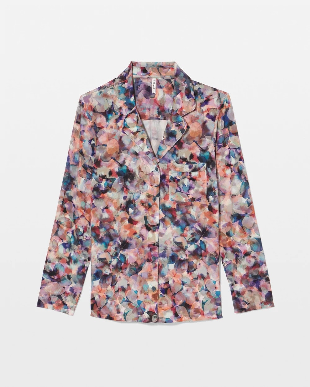 PETAL MOSAIC PETROL - Long-Sleeve Notch Collar Pajama Top