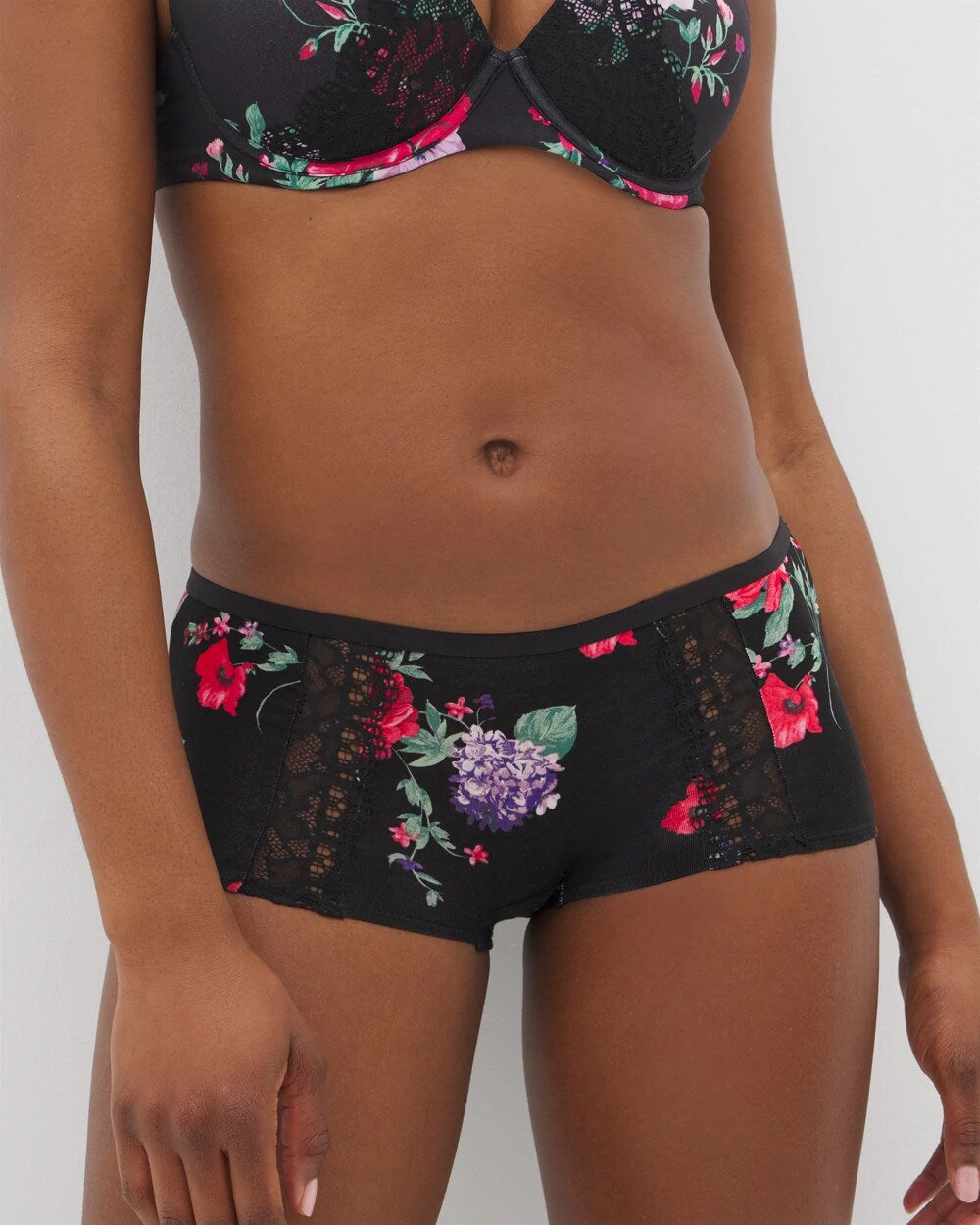 RHAPSODY FLORA MINI BLACK - Boyshort Panty with Enchanting Lace