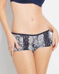 STYLISH PAISLEY M NAVY - Boyshort Panty with Enchanting Lace