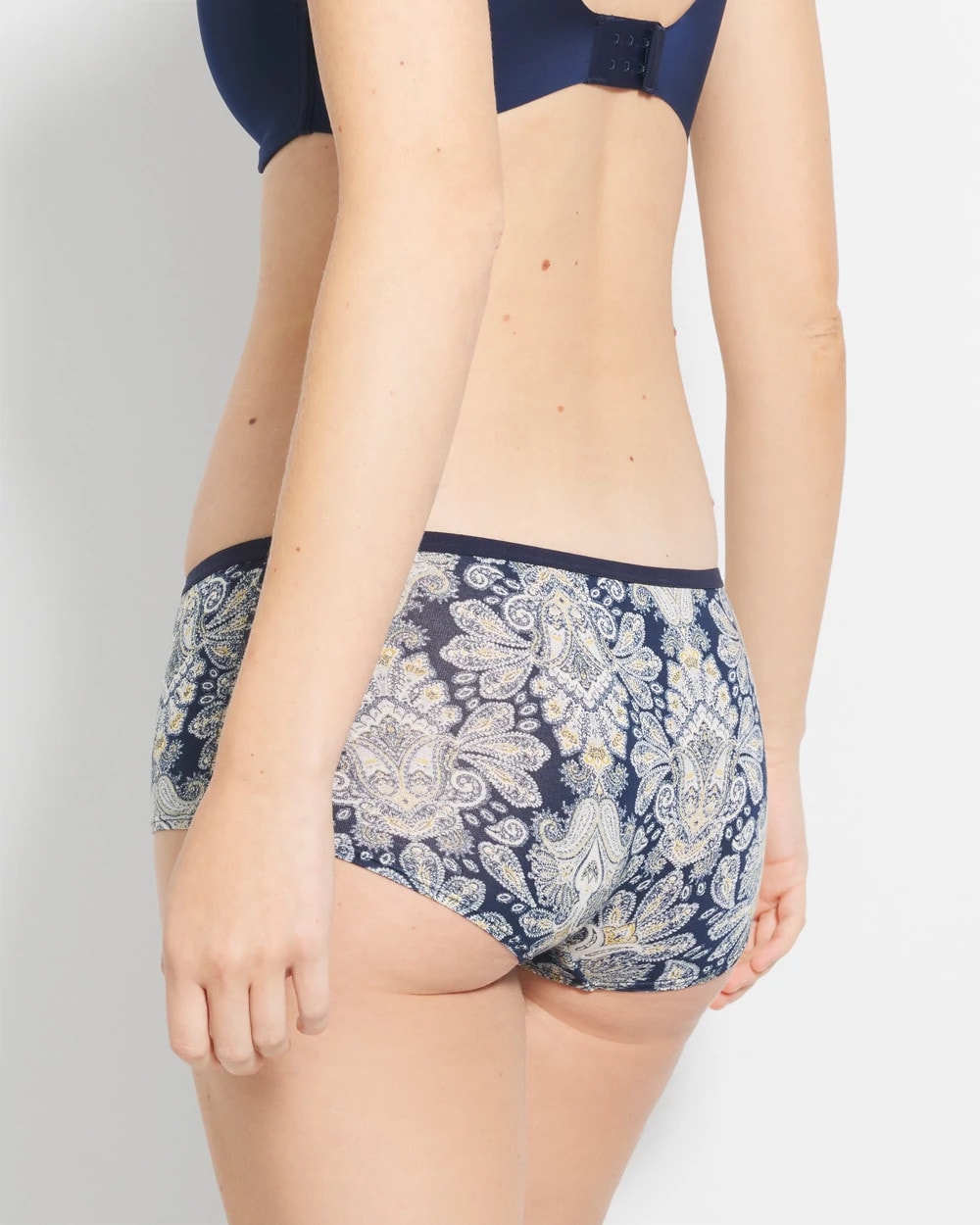 STYLISH PAISLEY M NAVY - Boyshort Panty with Enchanting Lace