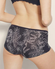 MYSTIC GARDEN BLACK - Boyshort Panty with Enchanting Lace