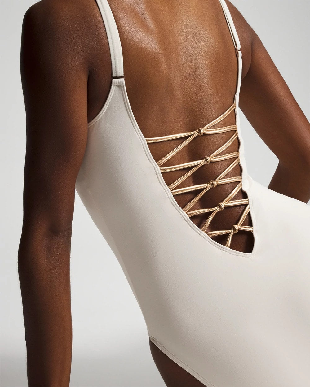 COCONUT/ROSE GOLD - Let’s Get Knotty Lace-Down One-Piece Suit