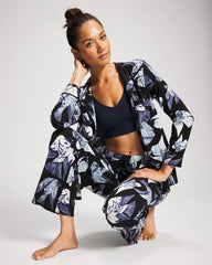 WHIMSICAL WINGS BLK MID - Satin Trim Pajama Pant