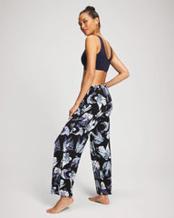 WHIMSICAL WINGS BLK MID - Satin Trim Pajama Pant