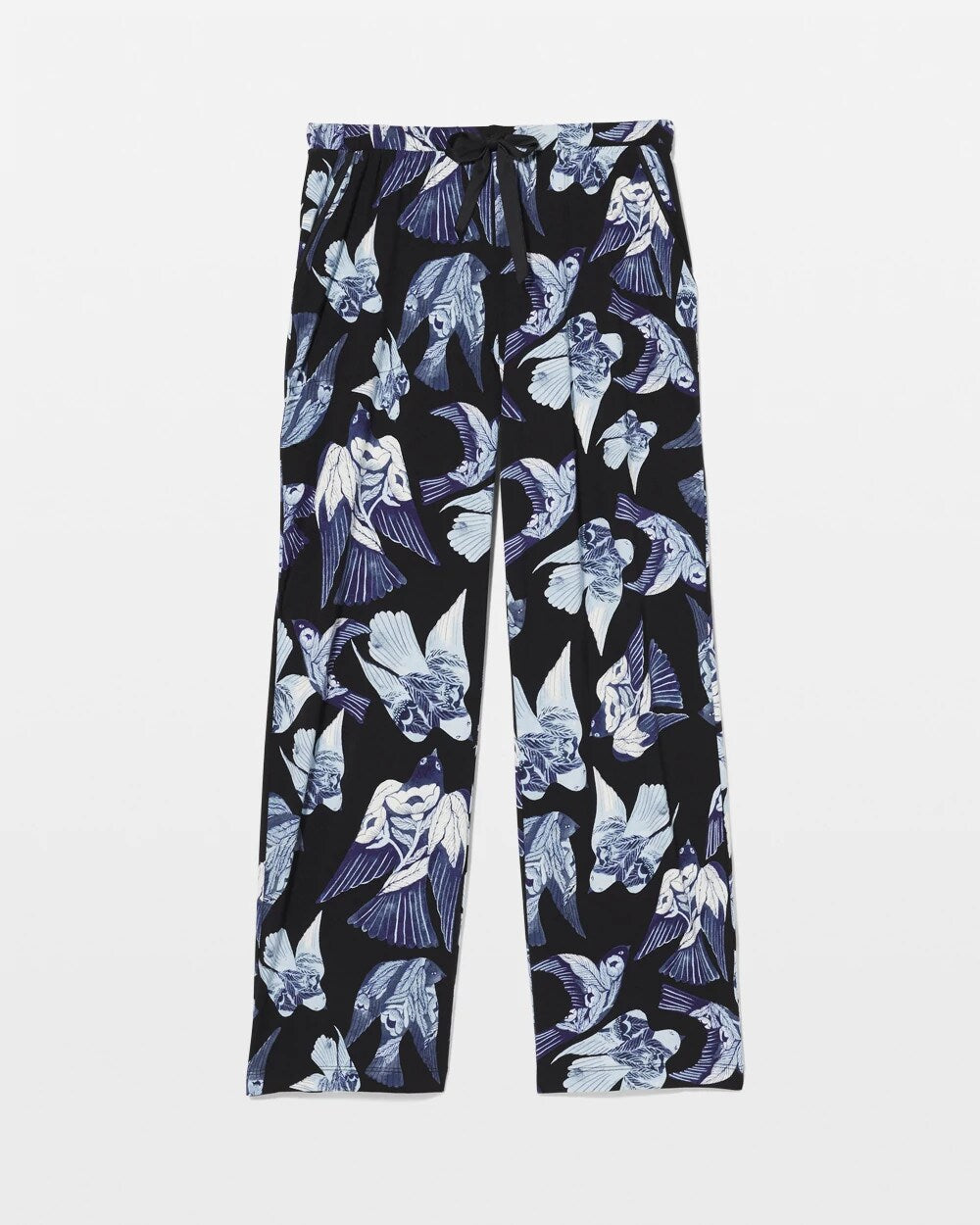 WHIMSICAL WINGS BLK MID - Satin Trim Pajama Pant