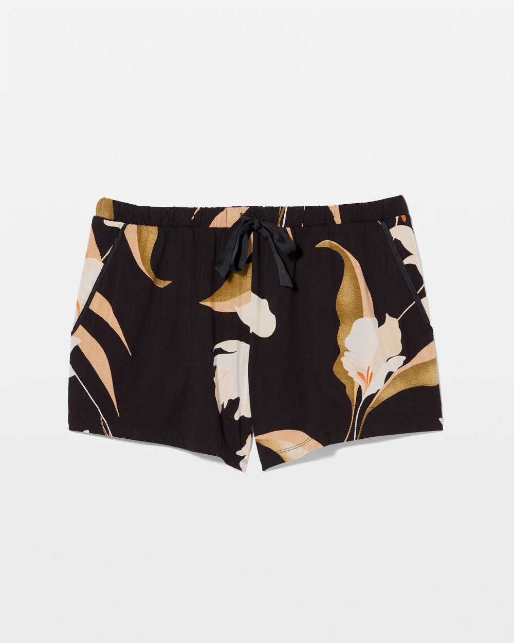 MYSTIC BLOOMS BLACK MID - Satin Trim Pajama Short