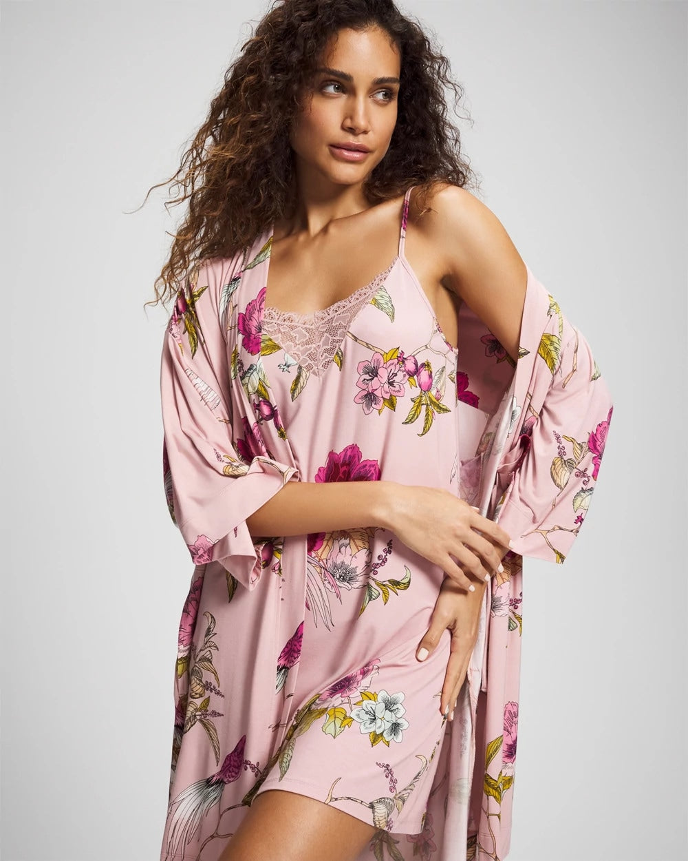 FEATHERED FANCY PINK - Kimono Short Robe
