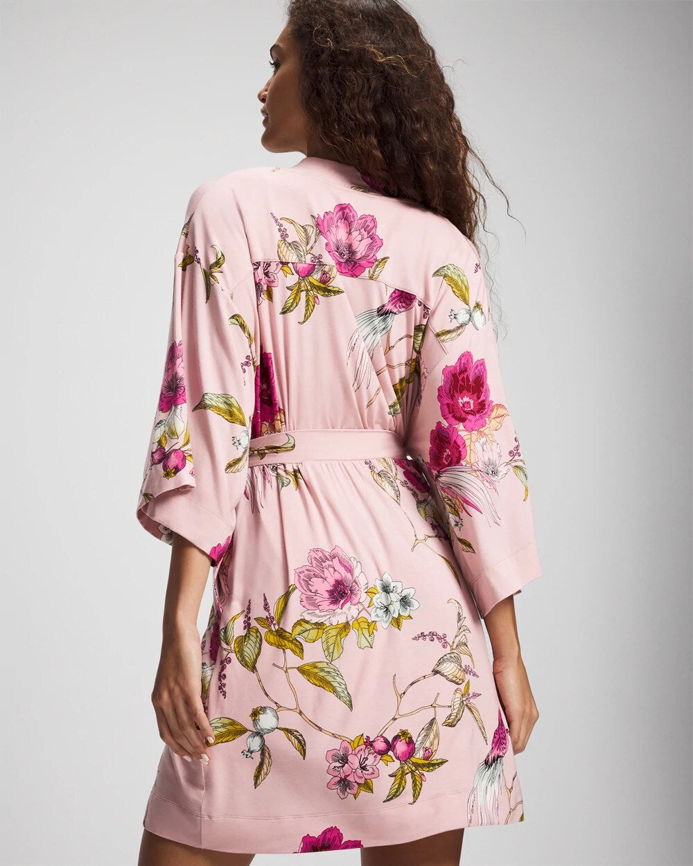 FEATHERED FANCY PINK - Kimono Short Robe