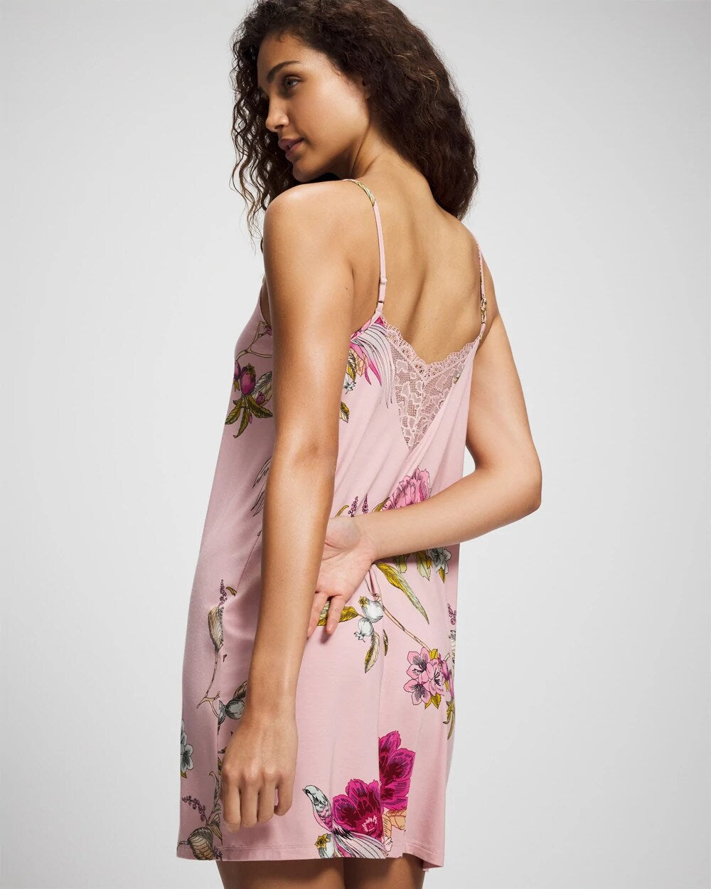 FEATHERED FANCY PINK - Lace Trim Chemise