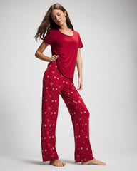 FIRST NIGHT RED/FOIL - Packaged Short-Sleeve Pant Pajama Set