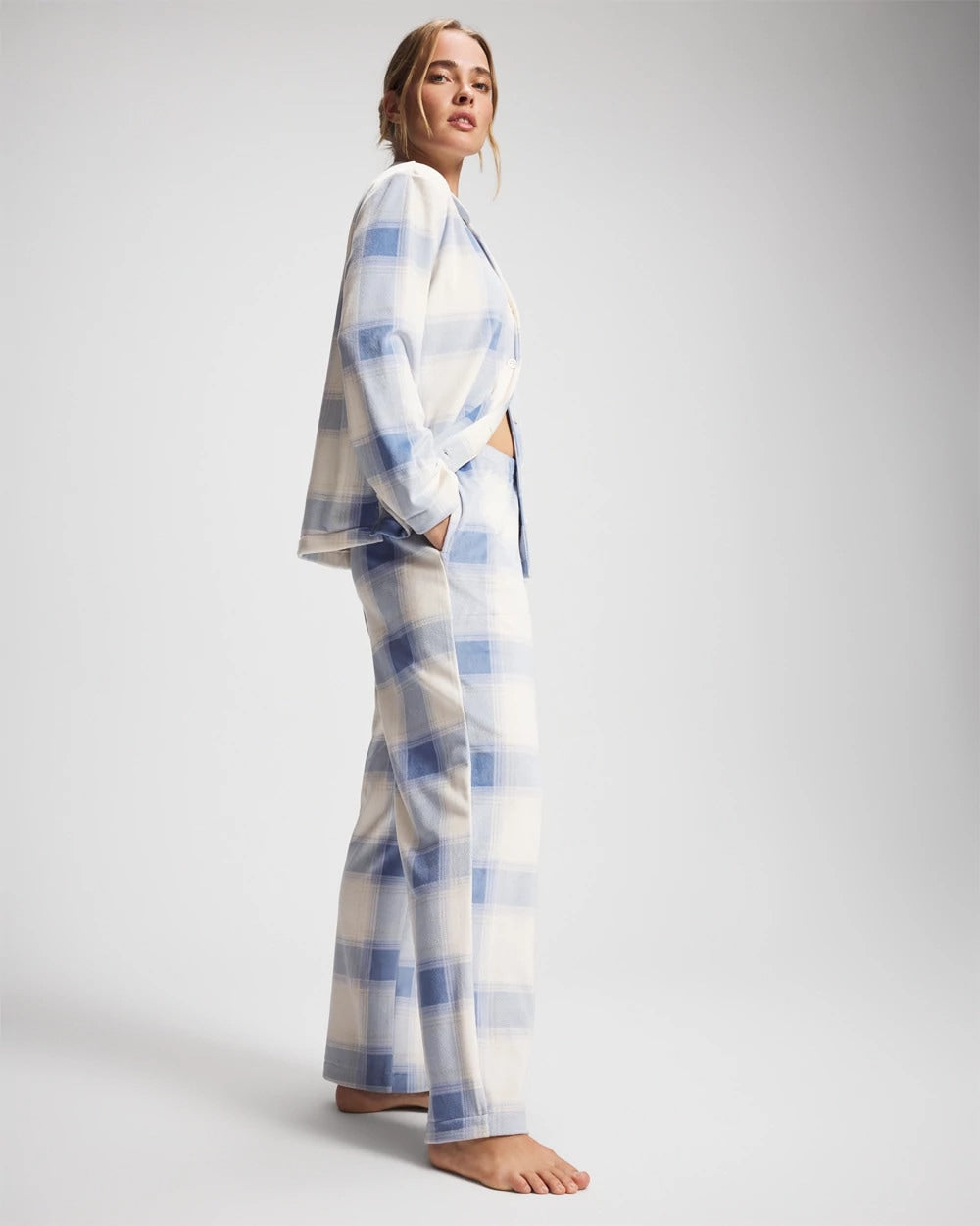 FROSTED PLAID BLUE - Long Sleeve Pajama Set