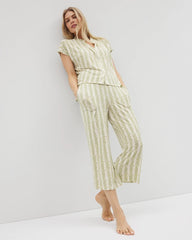 CHILL STRIPE CHAMPAGNE - Mandarin Collar Short Sleeve Pajama Top
