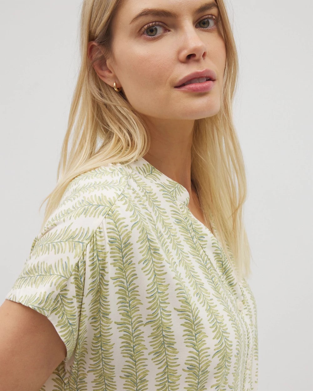 CHILL STRIPE CHAMPAGNE - Mandarin Collar Short Sleeve Pajama Top