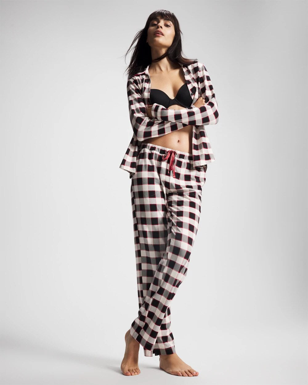 DREAMSCAPE PLAID BLACK - Ankle Pajama Pant