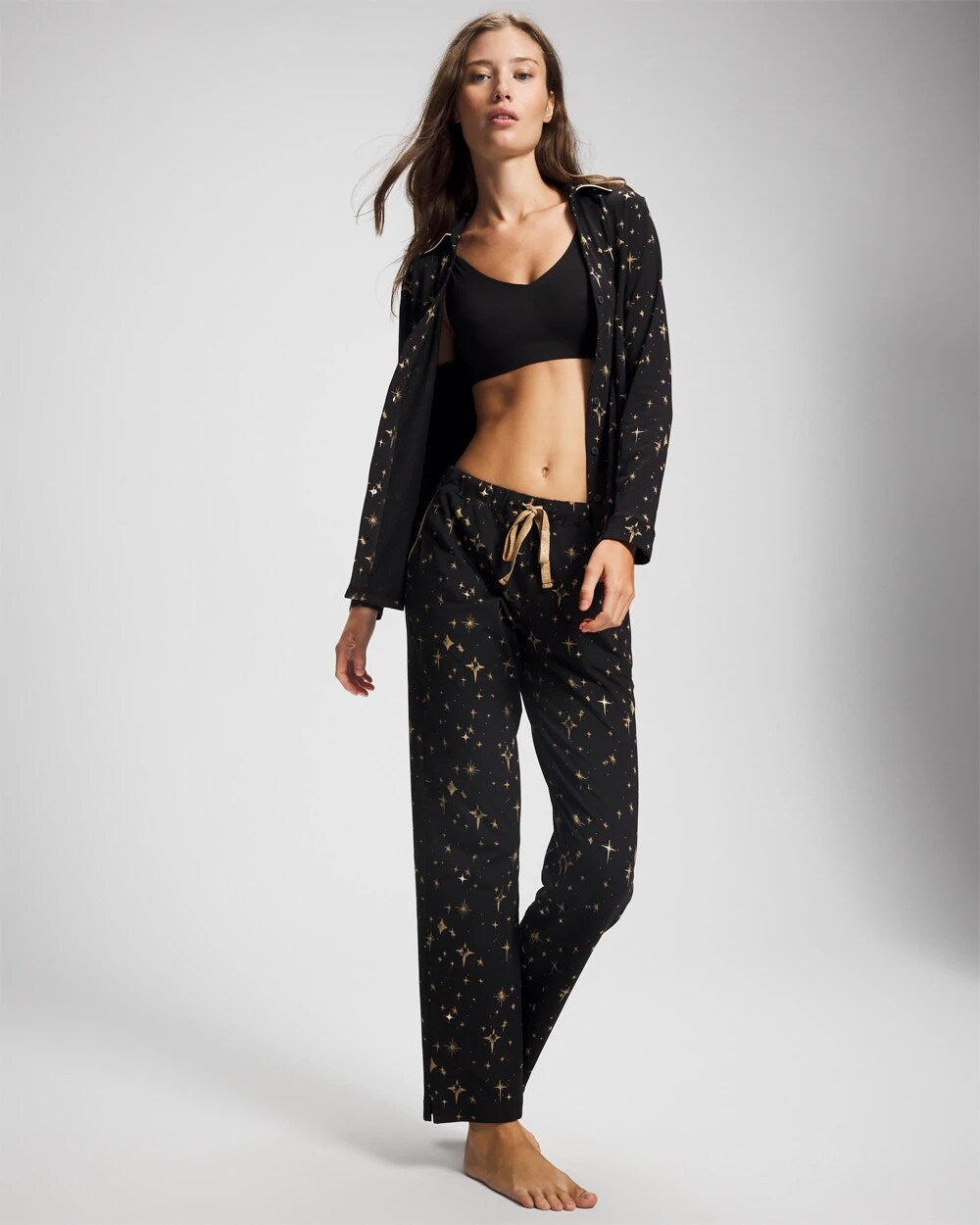 STELLAR SCENE BLACK/FOIL - Ankle Pajama Pant
