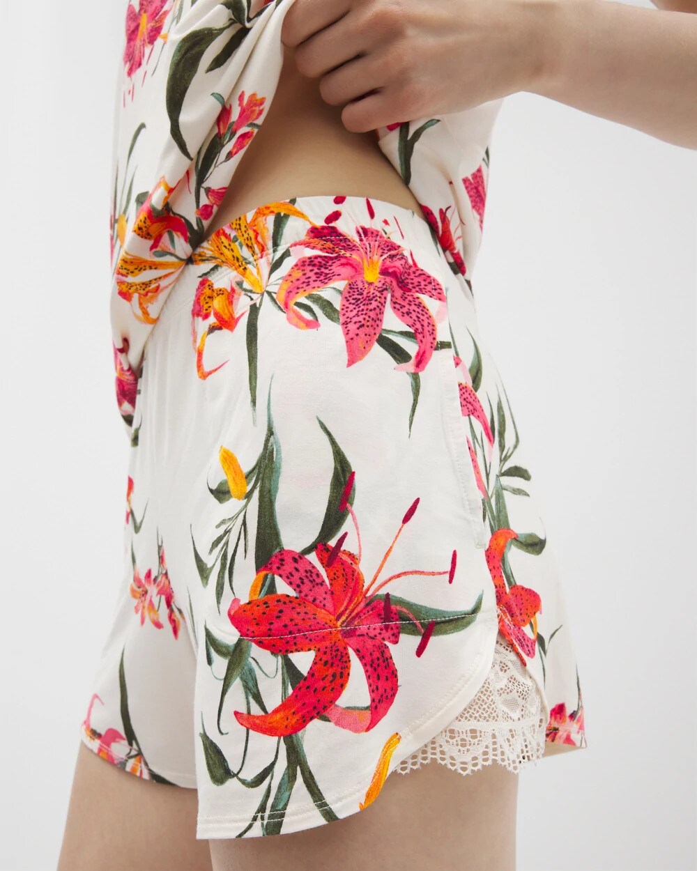 LE TIGRE FLORA CHAMPAGNE - Lace-Trim Pajama Shorts