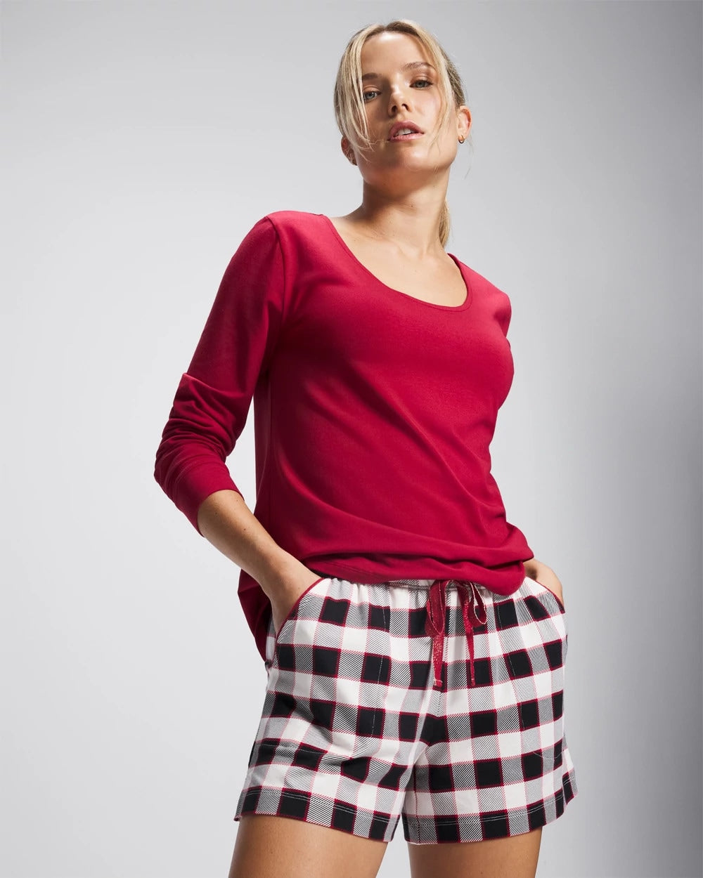 DREAMSCAPE PLAID BLACK - Pajama Shorts