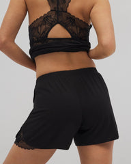 BLACK - Lace Trim Pajama Shorts