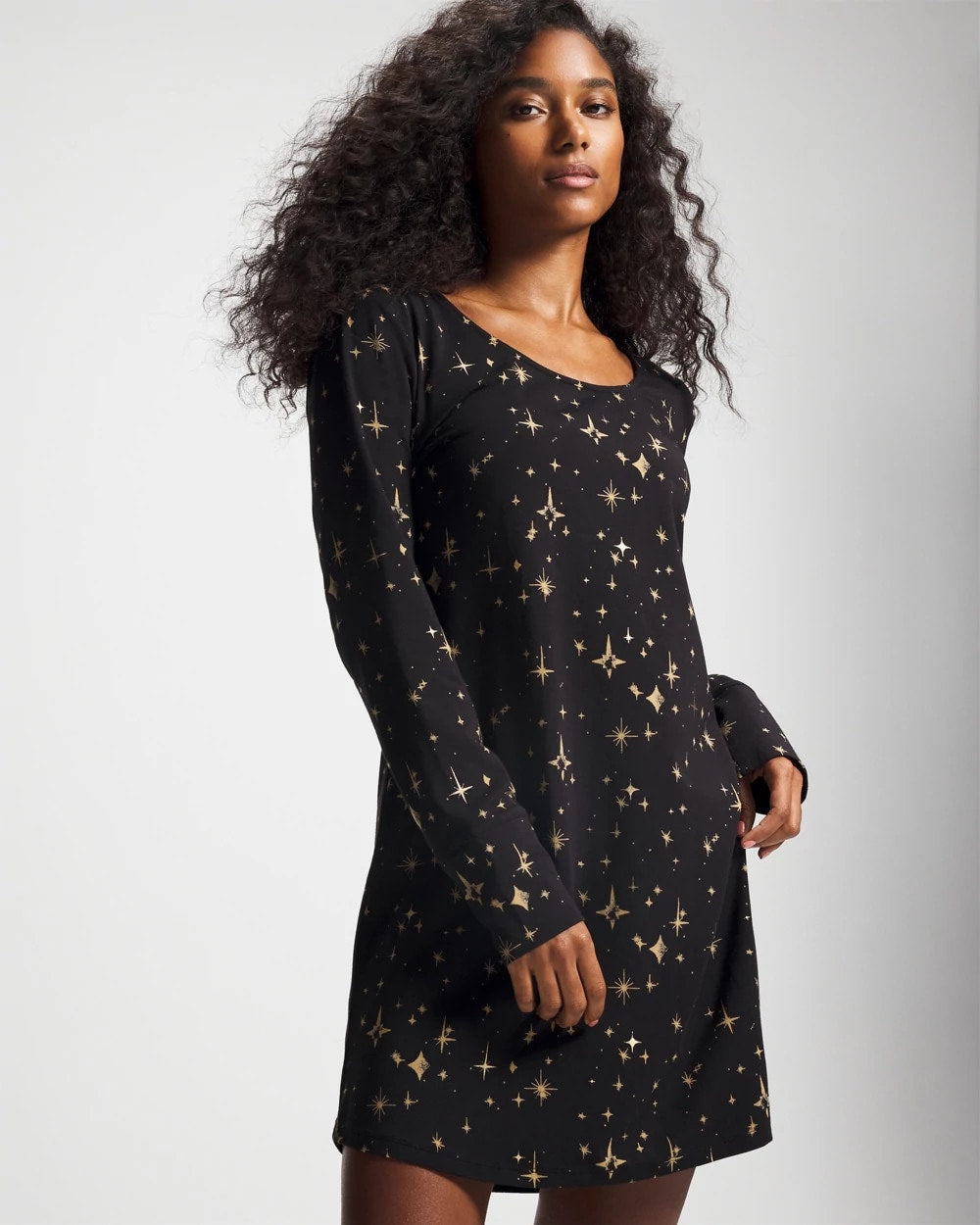 STELLAR SCENE BLACK/FOIL - Long-Sleeve Sleepshirt