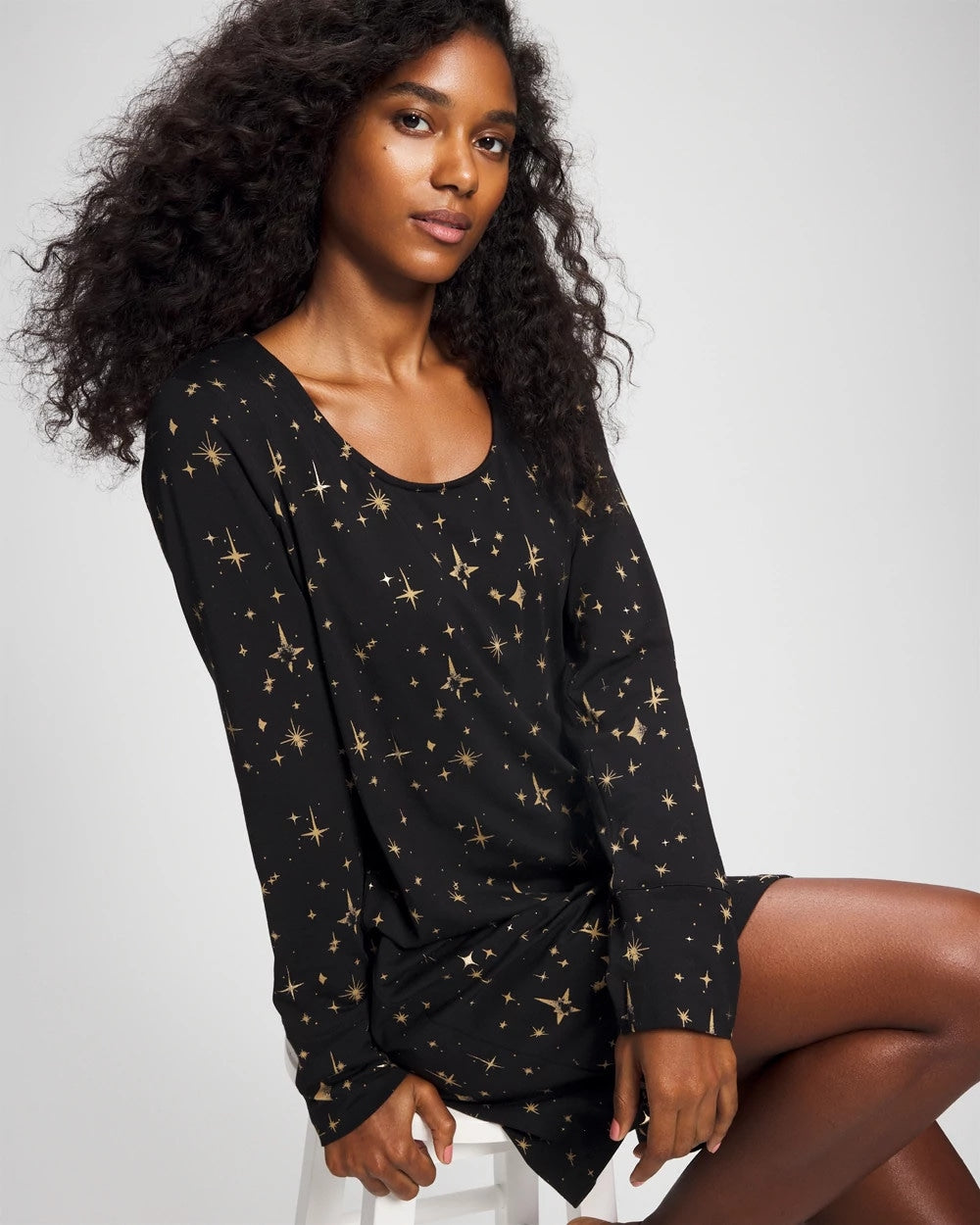 STELLAR SCENE BLACK/FOIL - Long-Sleeve Sleepshirt