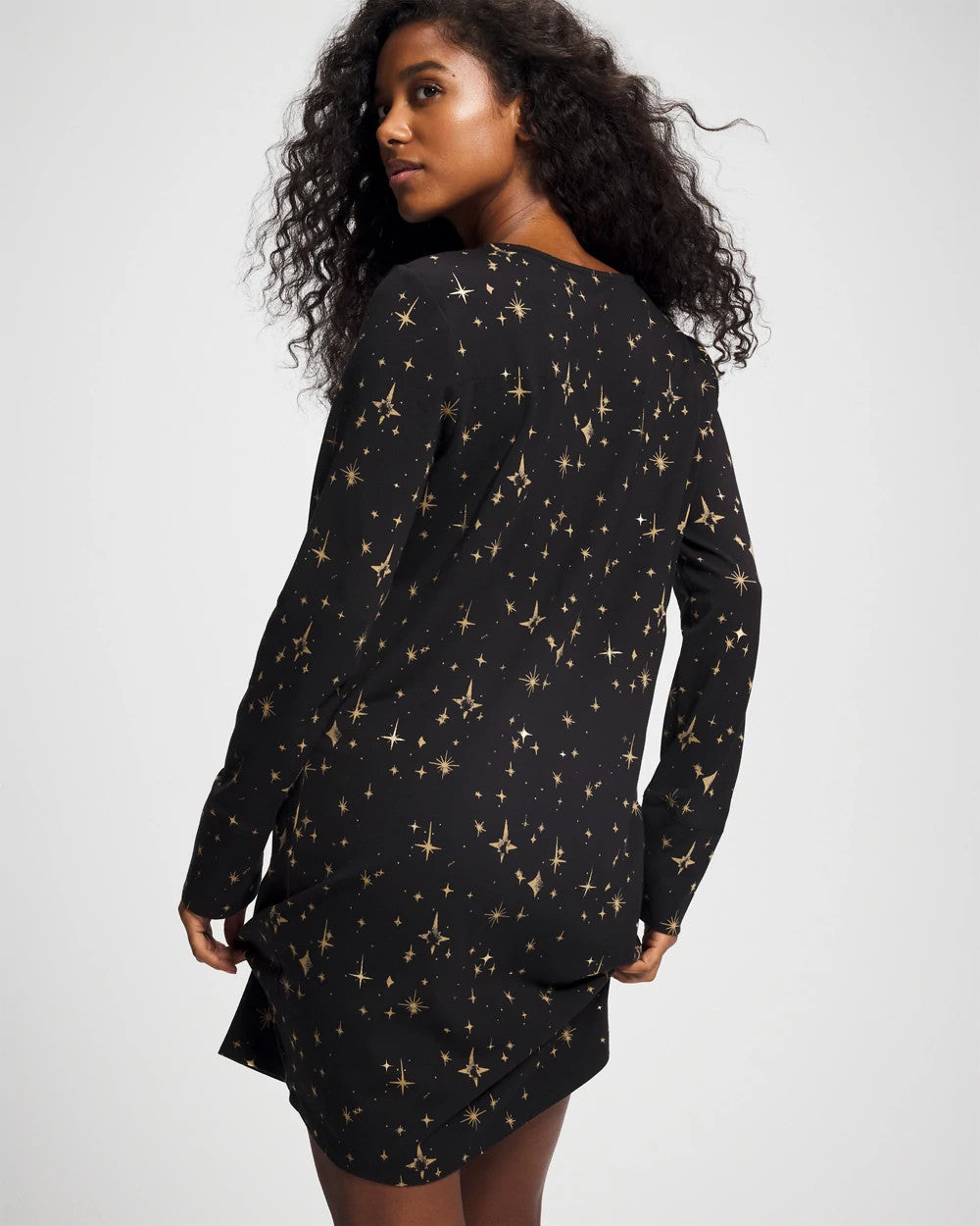 STELLAR SCENE BLACK/FOIL - Long-Sleeve Sleepshirt