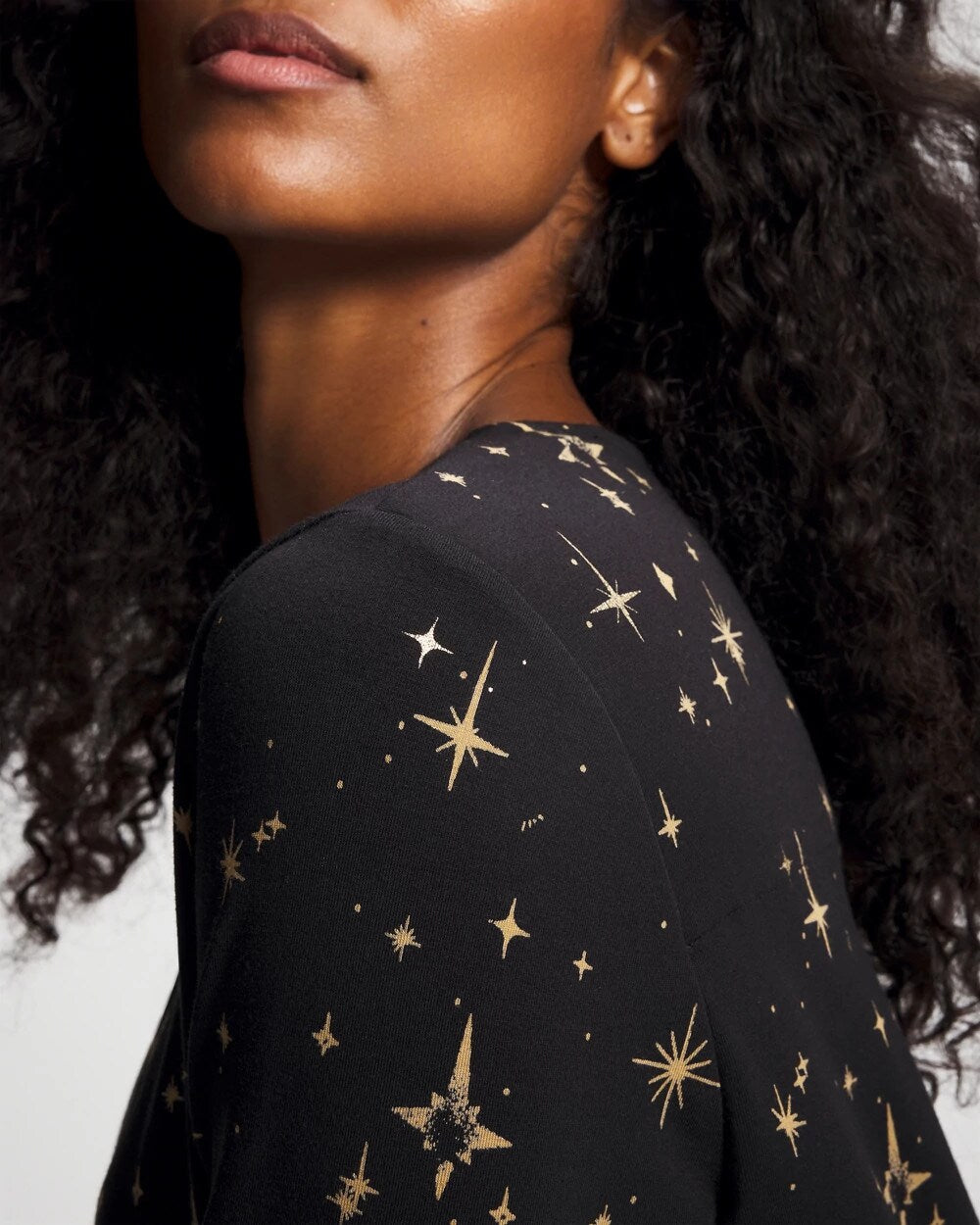 STELLAR SCENE BLACK/FOIL - Long-Sleeve Sleepshirt