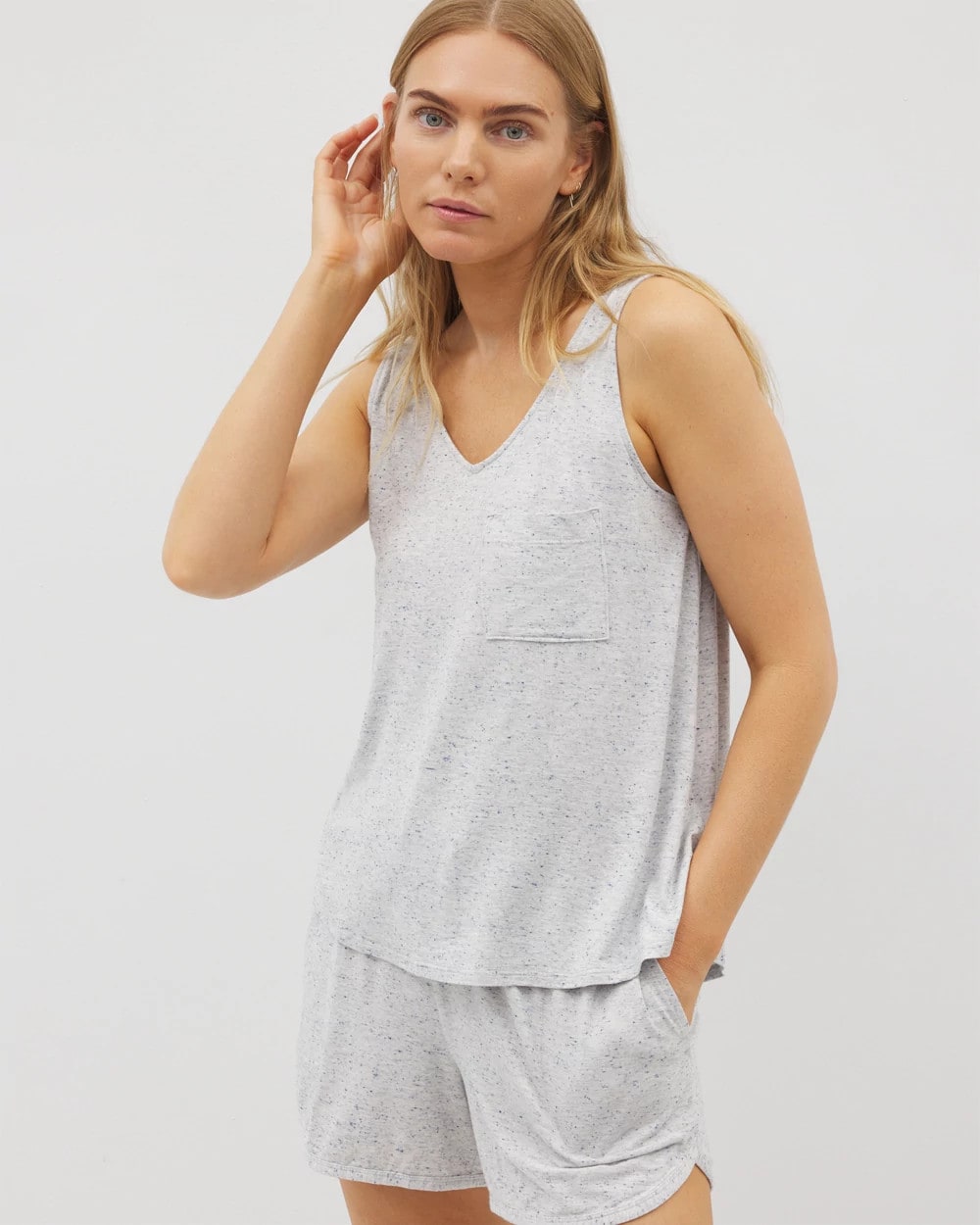 BLUE SLUB - Slub V-Neck Pajama Tank