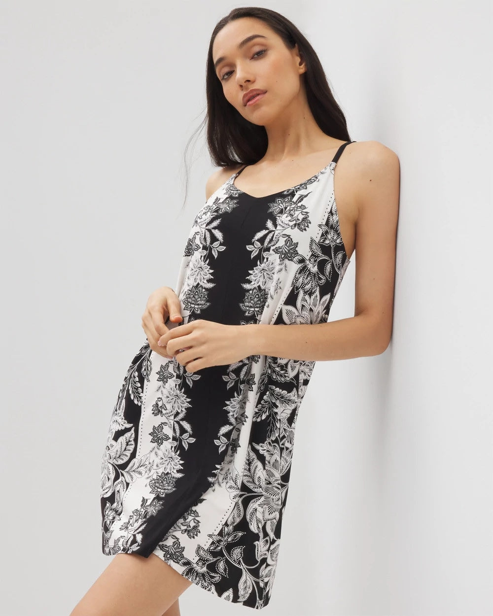 STAMPED FLORAL SCARF BLK - Flyaway Chemise