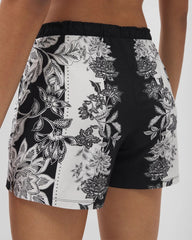 STAMPED FLORAL SCARF BLK - Pajama Shorts